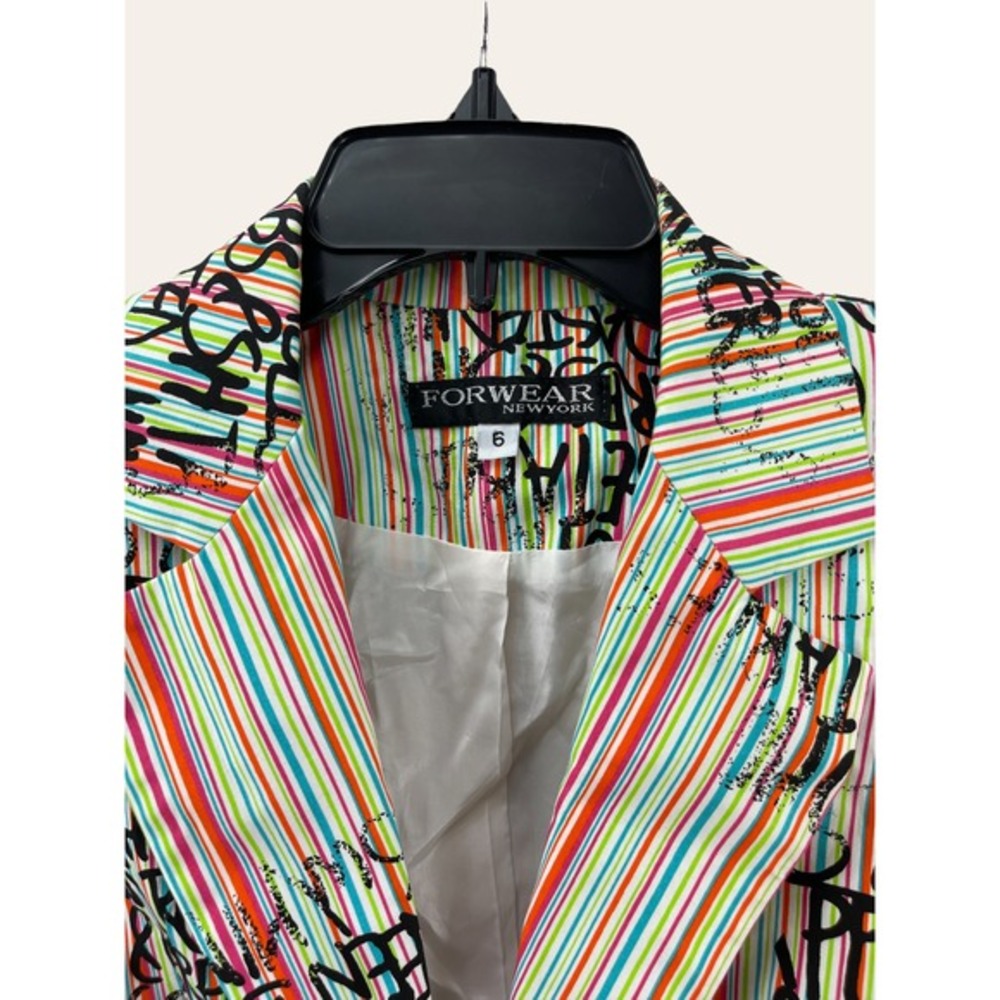 Forwear New York Multi Colored Buttoned Front Spring Jacket Text Size 6- EUC - Picture 2 of 4